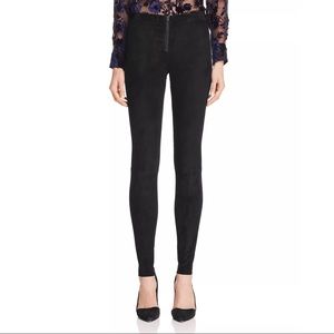 Alice and Olivia Black Zip Front Suede Leggings